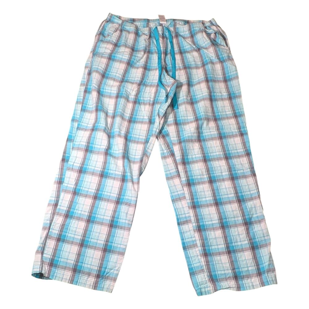 Covington Cozy Lounge Pants Size L Plaid Design Teal - White